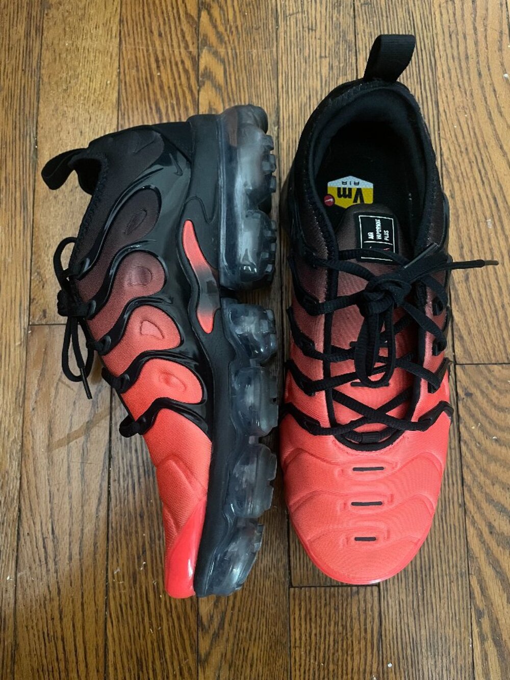 Nike Men’s Black and Red VaporMax Plus Sneakers